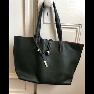 Large faux leather green tote